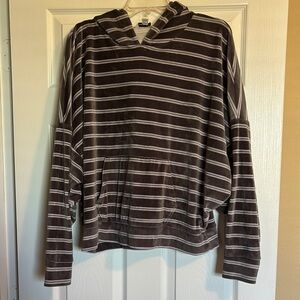 American Eagle women’s gray and white striped velour hoodie sweatshirt size XL